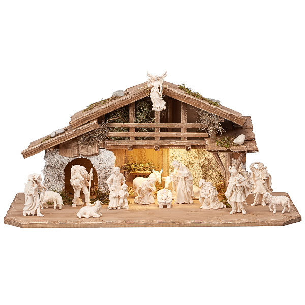 Crèche de Kostner 17 pièces dans l'étable alpine