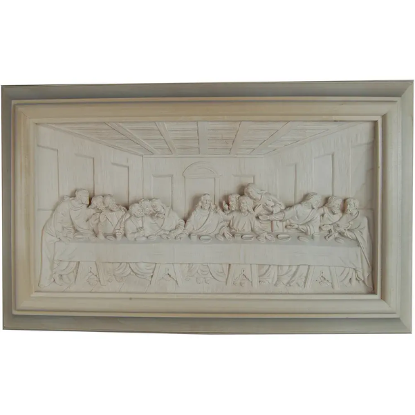 Bas-relief de la Cène sculpté en bois
