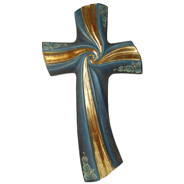 Croix religieuse ornée peinte à la feuille d'or