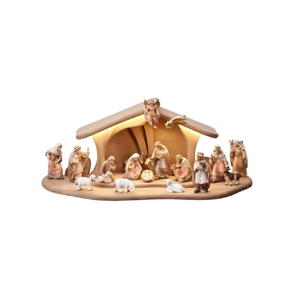 Pema - Crèche 20 pièces dans l'étable Luce illuminée
