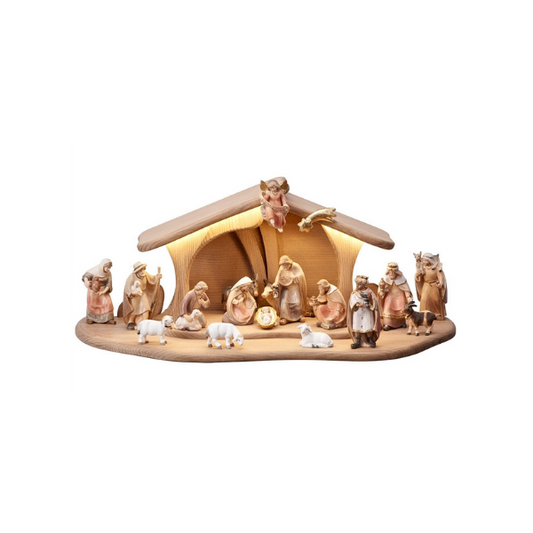 Pema - Crèche 20 pièces dans l'étable Luce illuminée