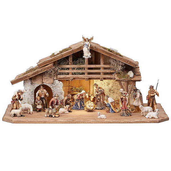 Crèche Kostner 20 pièces dans l'étable alpine