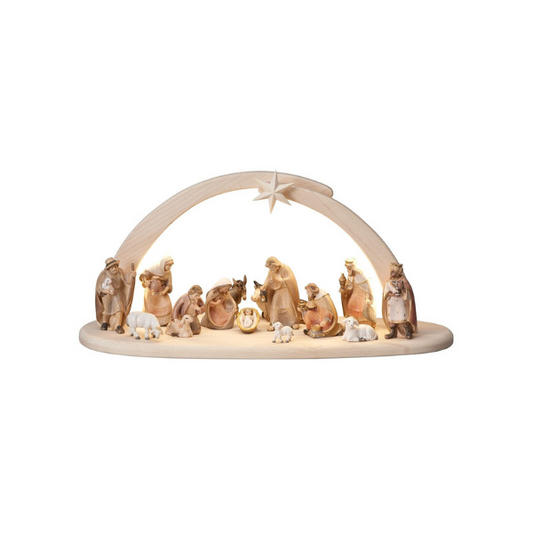 Crèche Pema 16 pièces dans l'étable lumineuse Leonardo
