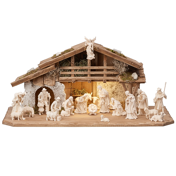 Crèche Kostner 20 pièces dans l'étable alpine
