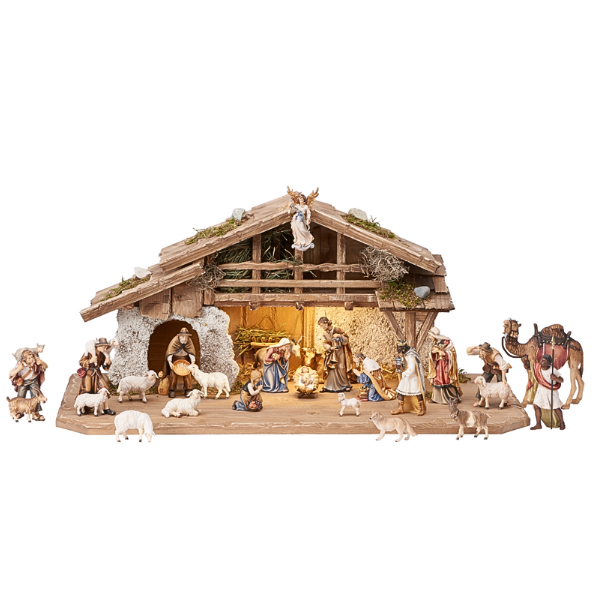 Crèche Kostner 25 pièces dans l'étable alpine