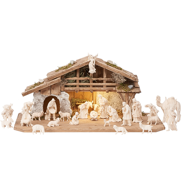 Crèche Kostner 25 pièces dans l'étable alpine