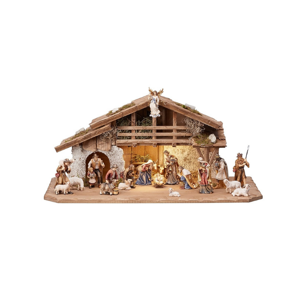 Crèche Kostner 20 pièces dans l'étable alpine