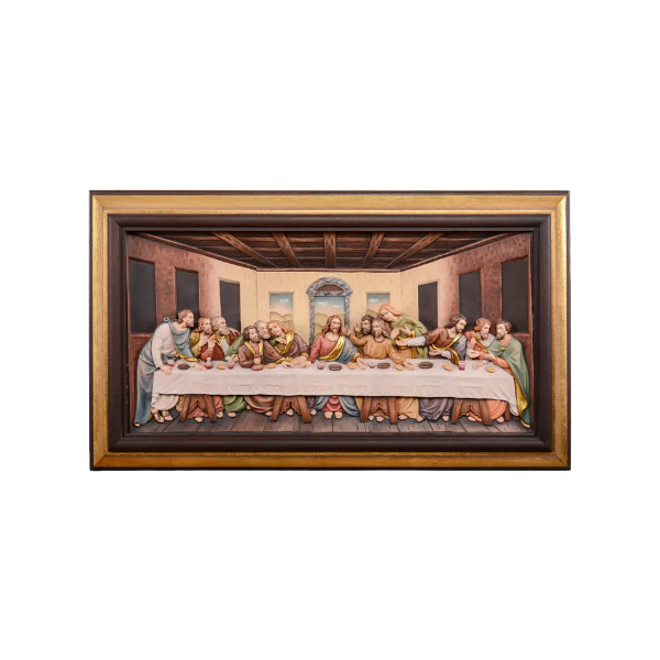 Bas-relief de la Cène sculpté en bois