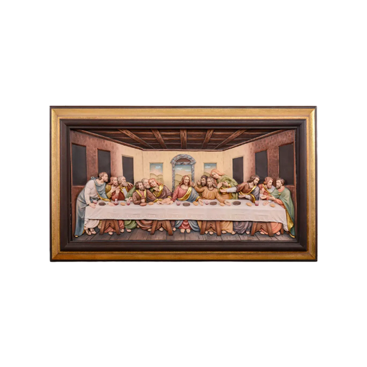 Bas-relief de la Cène sculpté en bois
