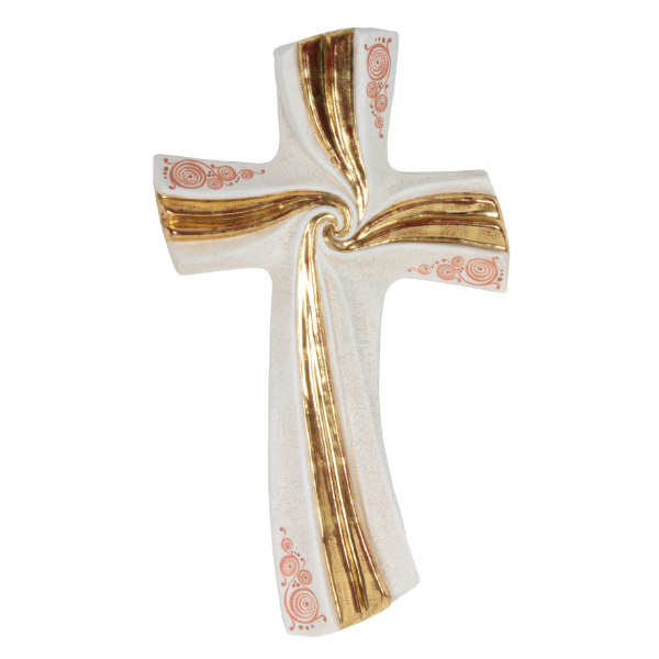 Croix religieuse ornée peinte à la feuille d'or
